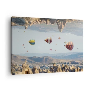 Canvastavla - Bild på duk - Färgglada ballonger över ett stenigt landskap - 70x50cm - Här är allt möjligt - Modern väggdekoration för vardagsrum och sovrum ARTTOR