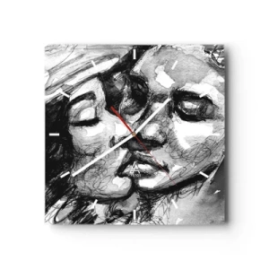 Väggklocka - Klocka på glas - Ett ömt ögonblick - 30x30 cm