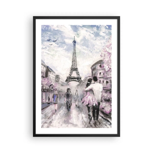 Affisch i svart ram - En romantisk scen i Paris med Eiffeltornet i bakgrunden - 50x70cm - Bli kär bara i... - Modern väggdekoration för vardagsrum och sovrum ARTTOR