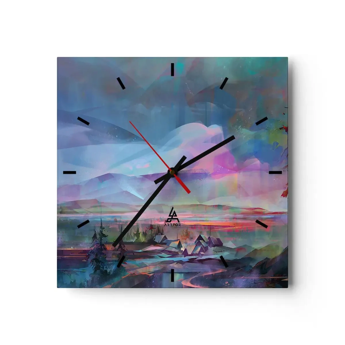 Väggklocka - Klocka på glas - Under en vänlig himmel - 40x40 cm