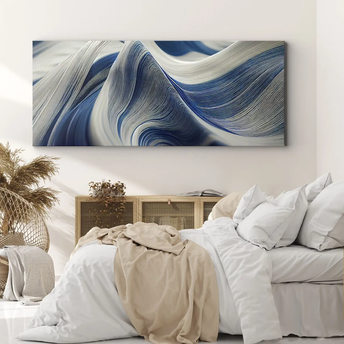 Canvastavla - Bild på duk - Flöde av blått och vitt - 100x40 cm