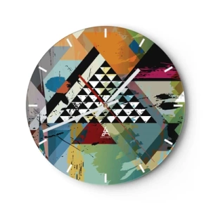 Väggklocka - Klocka på glas - En urtavla med ett abstrakt geometriskt motiv i livfulla färger. - 30x30cm - Det är så enkelt - Modern väggdekoration för vardagsrum, kök och sovrum ARTTOR