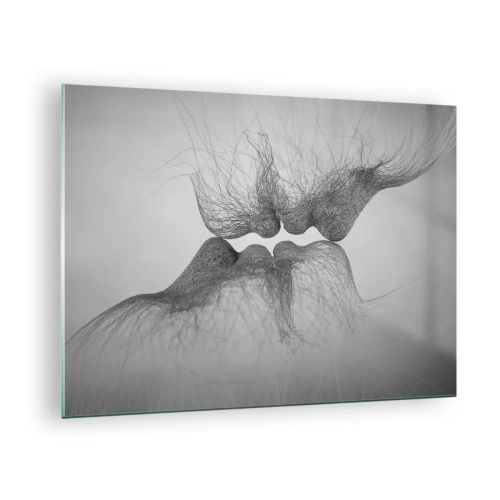 Glastavla - Bild på glas - Abstrakt kyss i svartvitt - 70x50cm - Vindens kyss - Modern väggdekoration för vardagsrum och sovrum ARTTOR