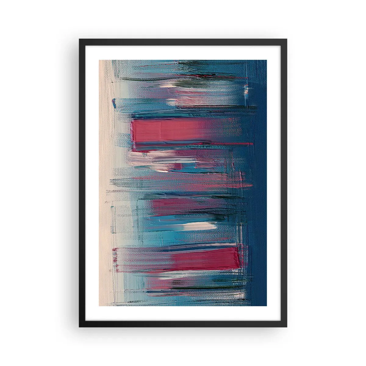 Affisch i svart ram - Abstrakt komposition i nyanser av blått och rött - 50x70cm - Vertikal komposition i blått och rött - Modern väggdekoration för vardagsrum och sovrum ARTTOR