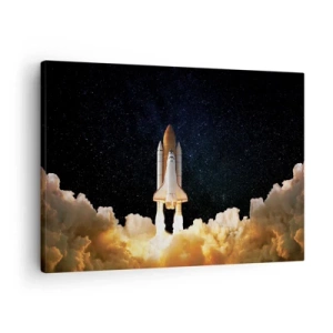 Canvastavla - Bild på duk - En rymdraket som lyfter mot stjärnhimlen - 70x50cm - Ad astra! - Modern väggdekoration för vardagsrum och sovrum ARTTOR
