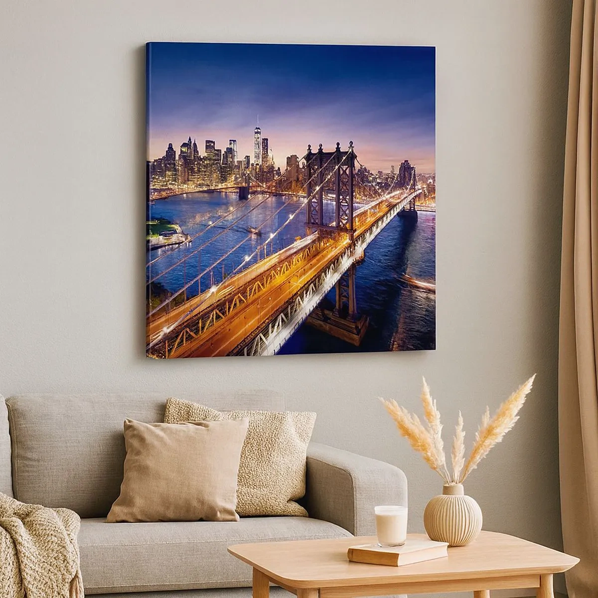 Canvastavla - Bild på duk - Över ljusbron till stadens hjärta - 30x30 cm