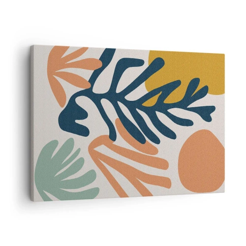 Canvastavla - Bild på duk - Färgglada löv i abstrakt stil - 70x50cm - Korallhav - Modern väggdekoration för vardagsrum och sovrum ARTTOR