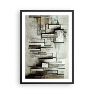 Affisch i svart ram - Abstrakt geometrisk komposition i nyanser av grått och svart - 50x70cm - Kraften i enkelhet - Modern väggdekoration för vardagsrum och sovrum ARTTOR