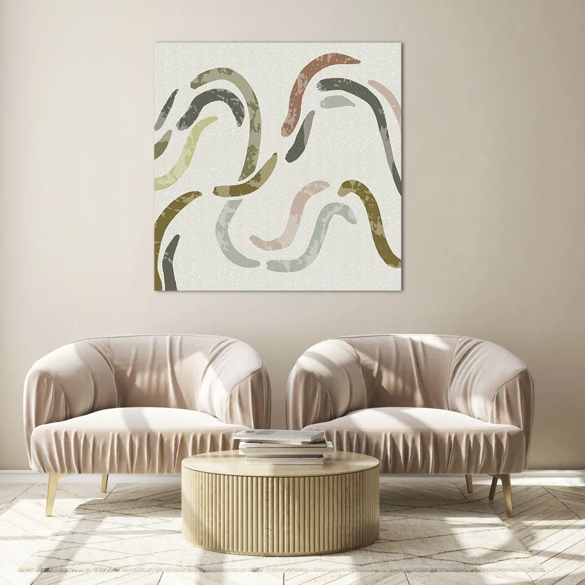 Glastavla - Bild på glas - Abstraktionens glada dans - 70x70 cm