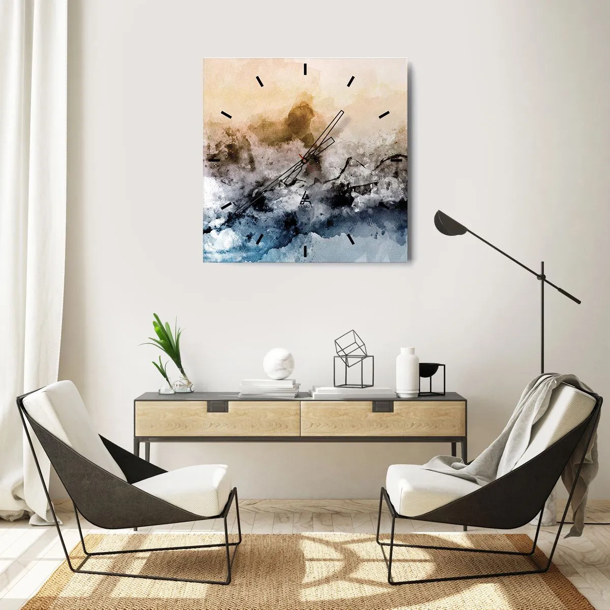 Väggklocka - Klocka på glas - Dränkta i dimman - 40x40 cm