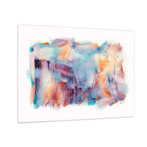 Glastavla - Bild på glas - Färgglada penseldrag i pastell abstraktion - 70x50cm - Färgglad röra - Modern väggdekoration för vardagsrum och sovrum ARTTOR