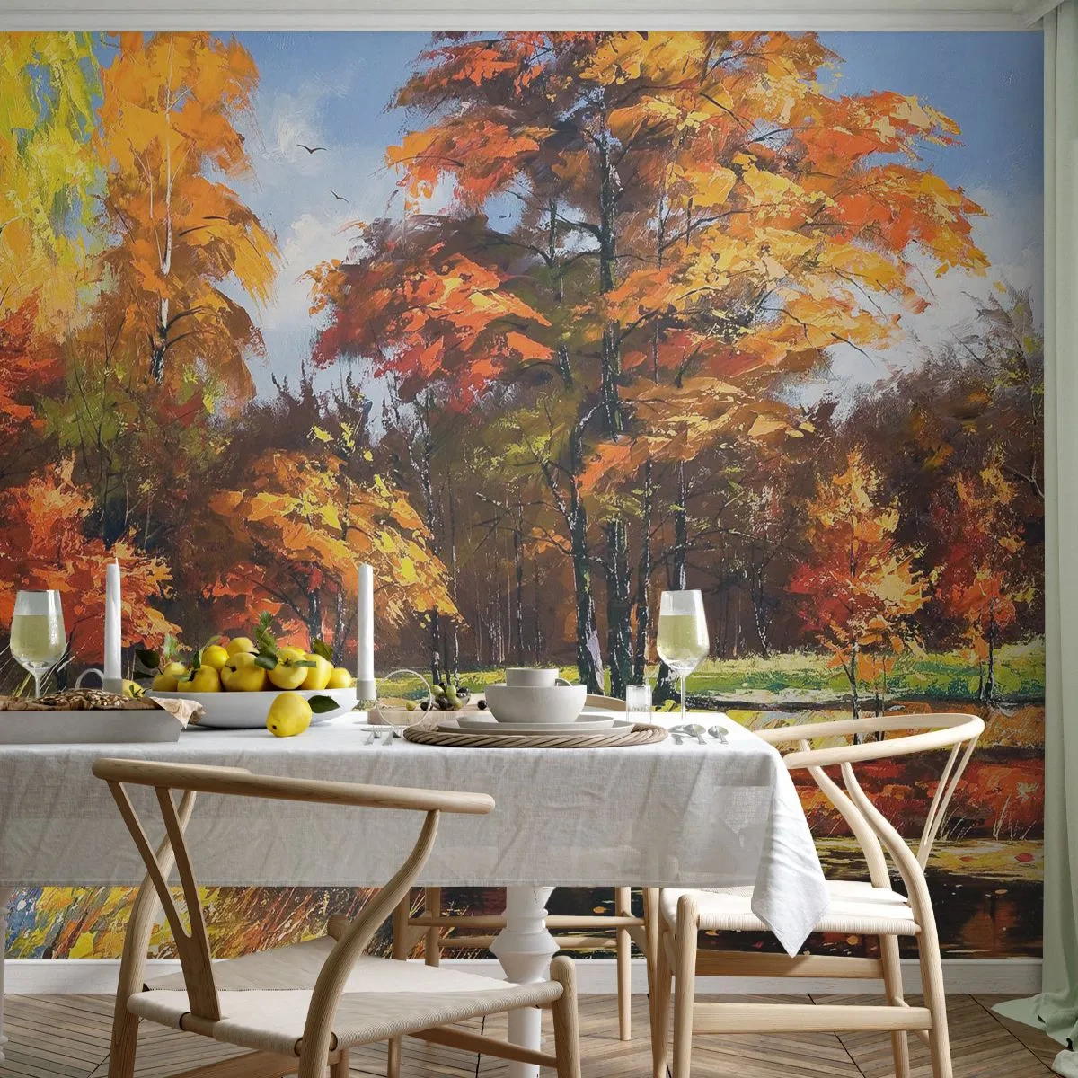 Fototapet Premium Sand - Landskap i guld och brons - Landskap, Skog, Impressionism - 250x175 cm