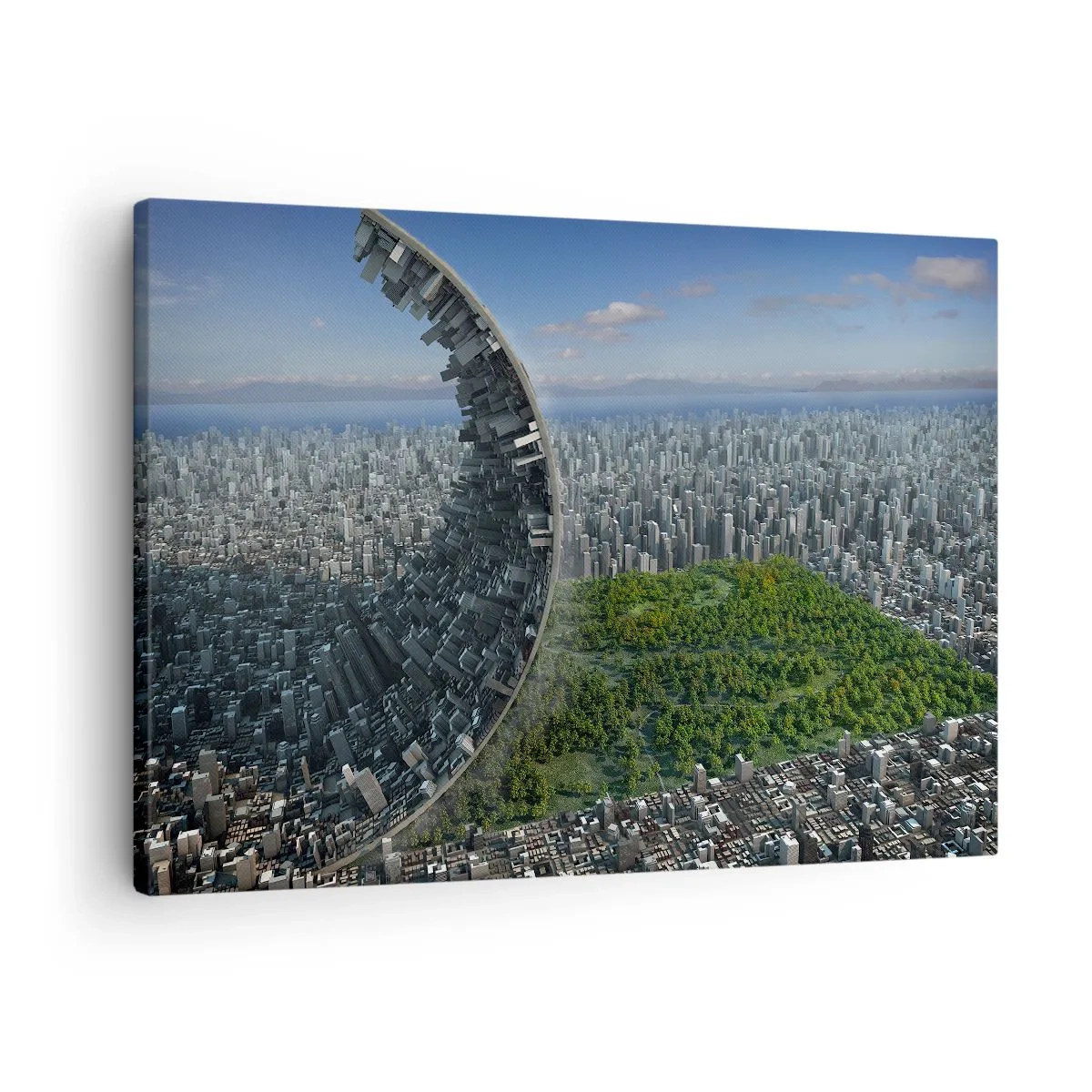 Canvastavla - Bild på duk - En dynamisk stad med en surrealistisk twist - 70x50cm - Naturen är evig - Modern väggdekoration för vardagsrum och sovrum ARTTOR