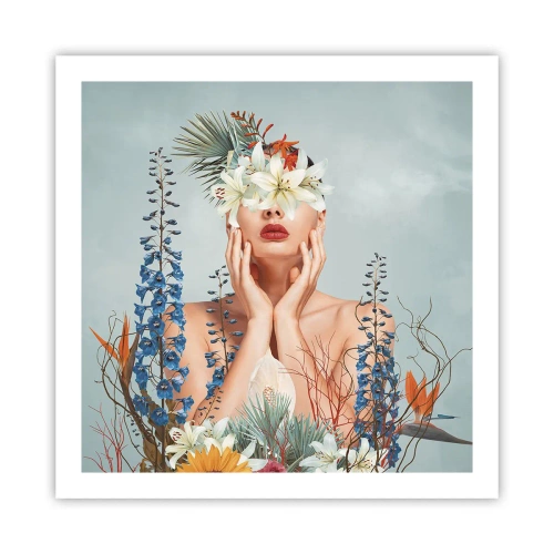 Affisch - Kvinna - blomma - 60x60 cm
