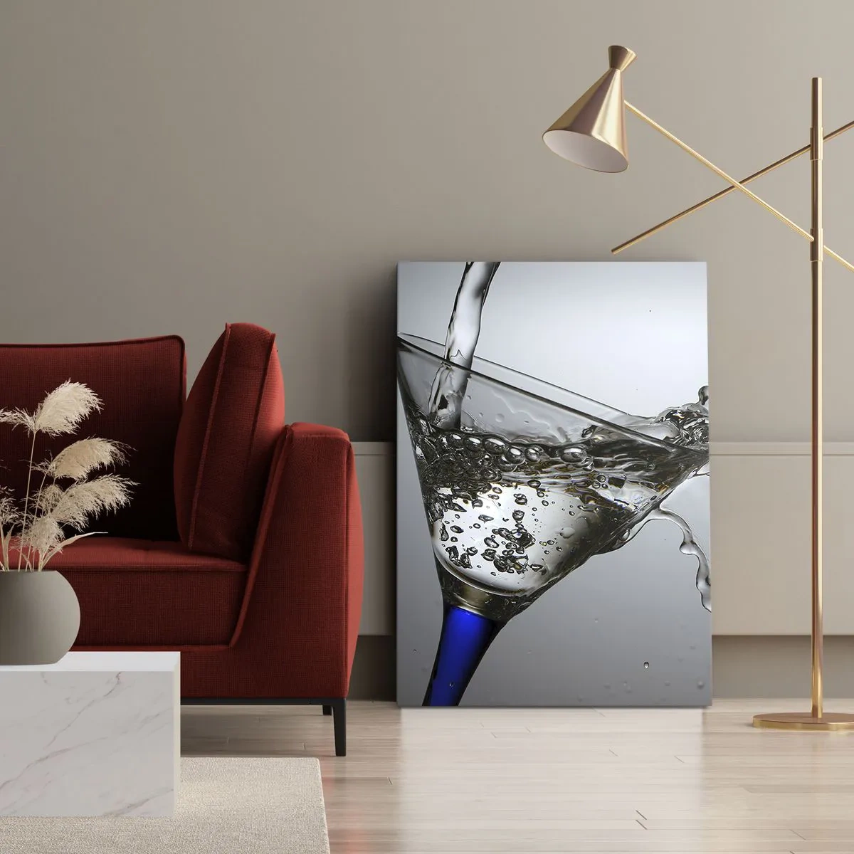 Canvastavla - Bild på duk - Kristallklart vatten i kristallglas - 55x100 cm