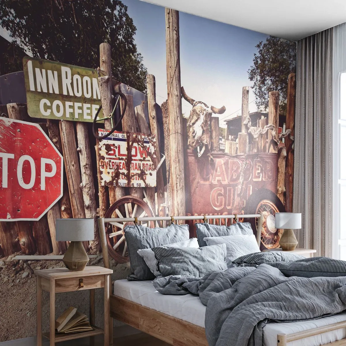 Självhäftande Fototapet Deluxe Sticker - Och tiden står stilla - Vägskylt, Väg 66, USA - 250x175 cm