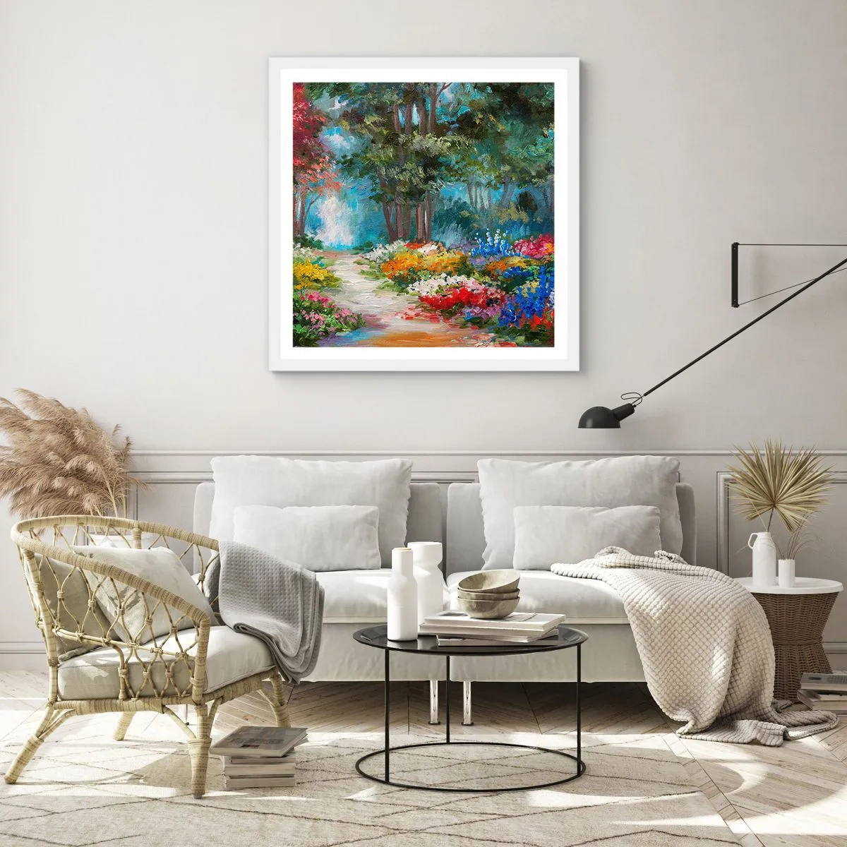 Affisch i vit ram - Skogsträdgård, blomskog - 30x30 cm