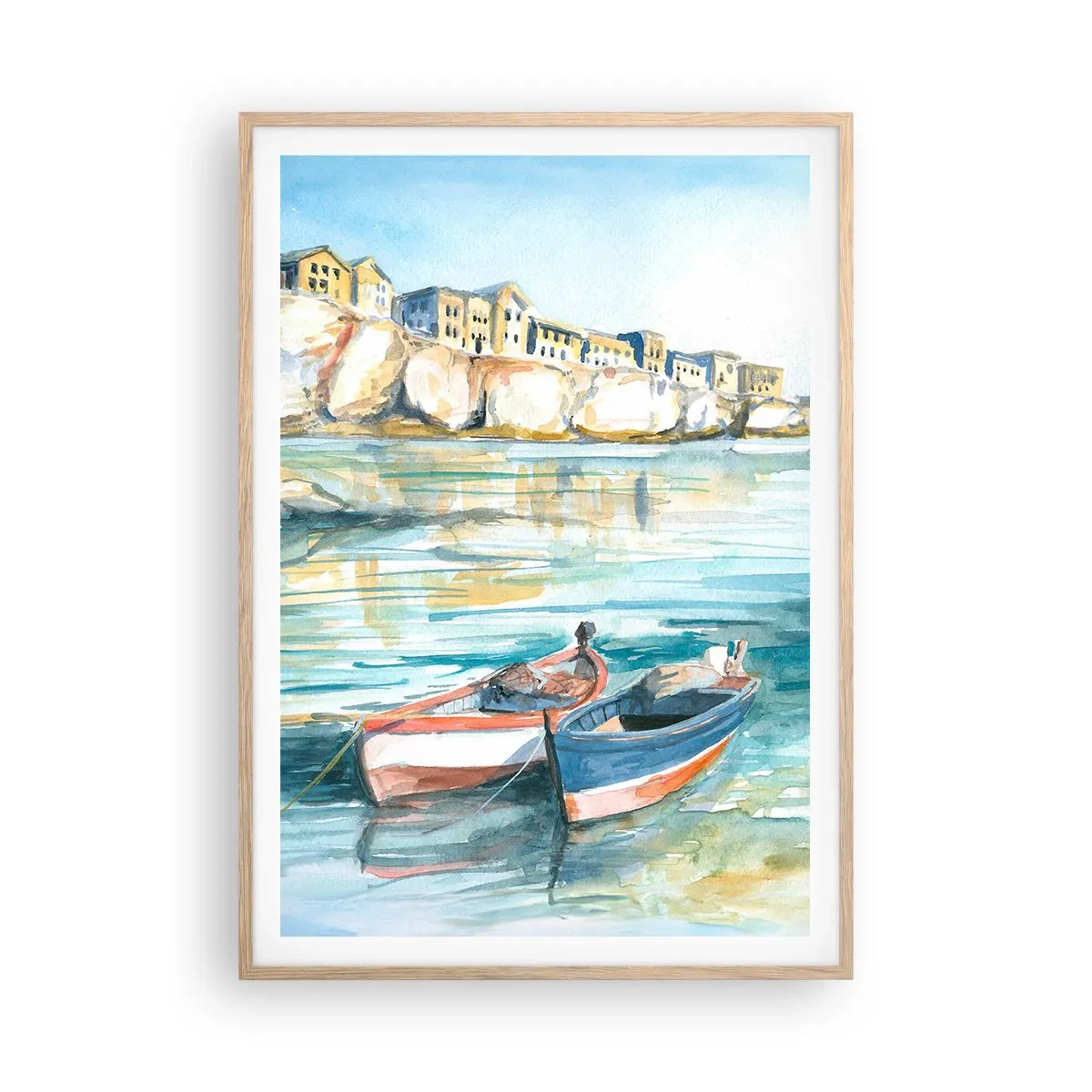 Affisch i ram av ljusek - Landskap i azurblått - 70x100 cm