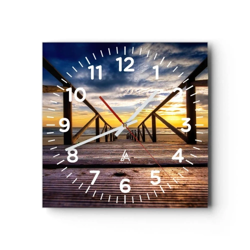Väggklocka - Klocka på glas - Till vilda stranden i skymningen - 30x30 cm