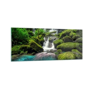 Glastavla - Bild på glas - Turkos, safir och flytande silver - 100x40 cm