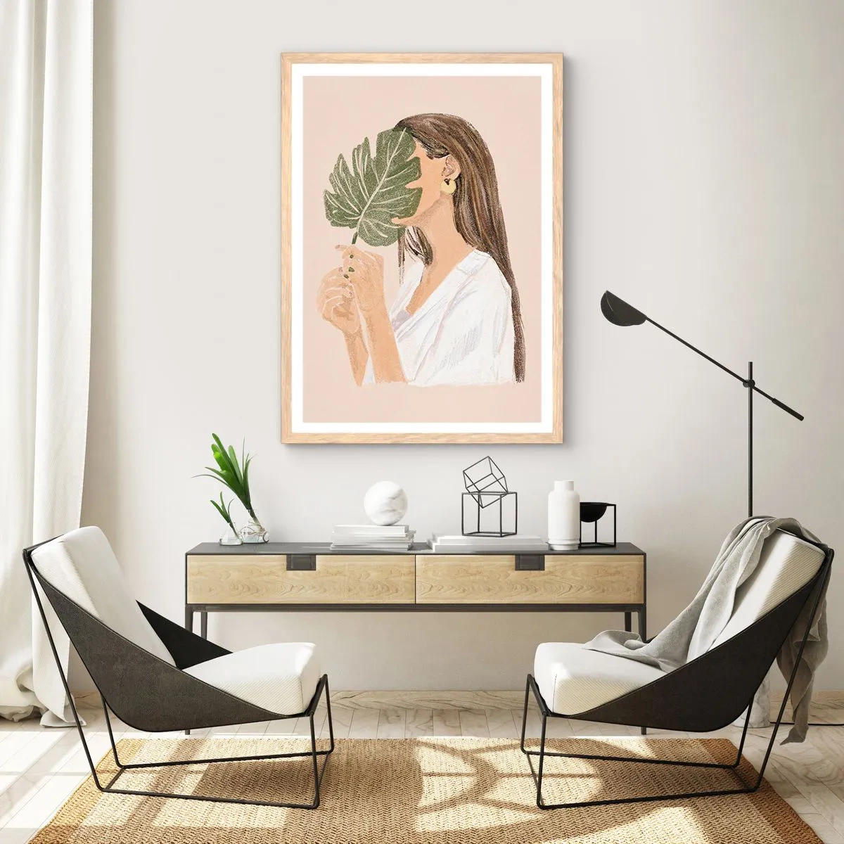 Affisch i ram av ljusek - Mystiskt porträtt med solfjäder - 50x70 cm
