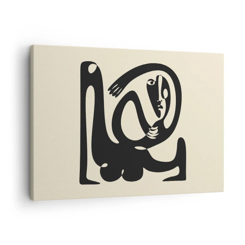Canvastavla - Bild på duk - En abstrakt figur i svart mot en beige bakgrund - 70x50cm - Nästan Picasso - Modern väggdekoration för vardagsrum och sovrum ARTTOR