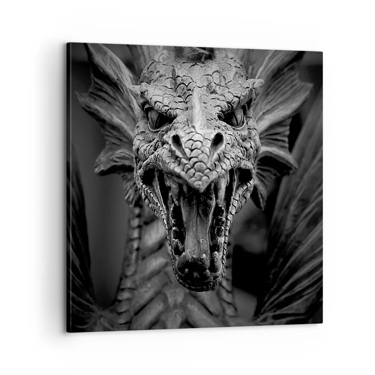 Canvastavla - Bild på duk - En sagodrake i grånyans - 60x60 cm