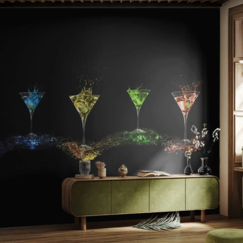 Fototapet Premium Sand - Glädjens färger i kristallglaset - Gastronomi, Cocktail, Färgglad drink - 350x256 cm