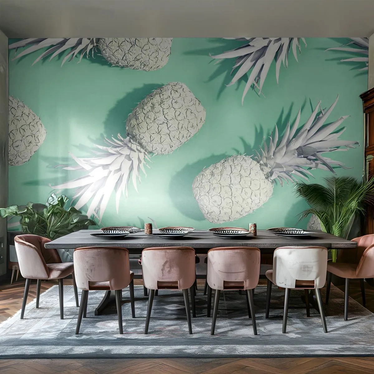 Självhäftande Fototapet Deluxe Sticker - Passar utmärkt med mynta - Abstraktion, Ananas, Bit - 250x175 cm