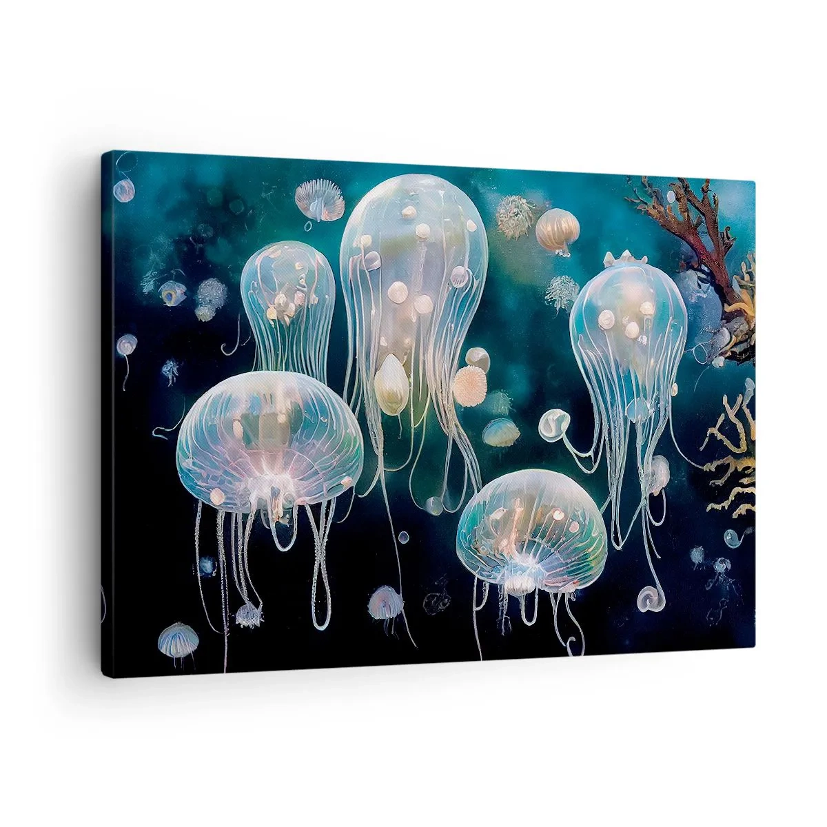 Canvastavla - Bild på duk - Ömtåliga maneter i undervattensvärlden - 70x50cm - Undervattenbal - Modern väggdekoration för vardagsrum och sovrum ARTTOR