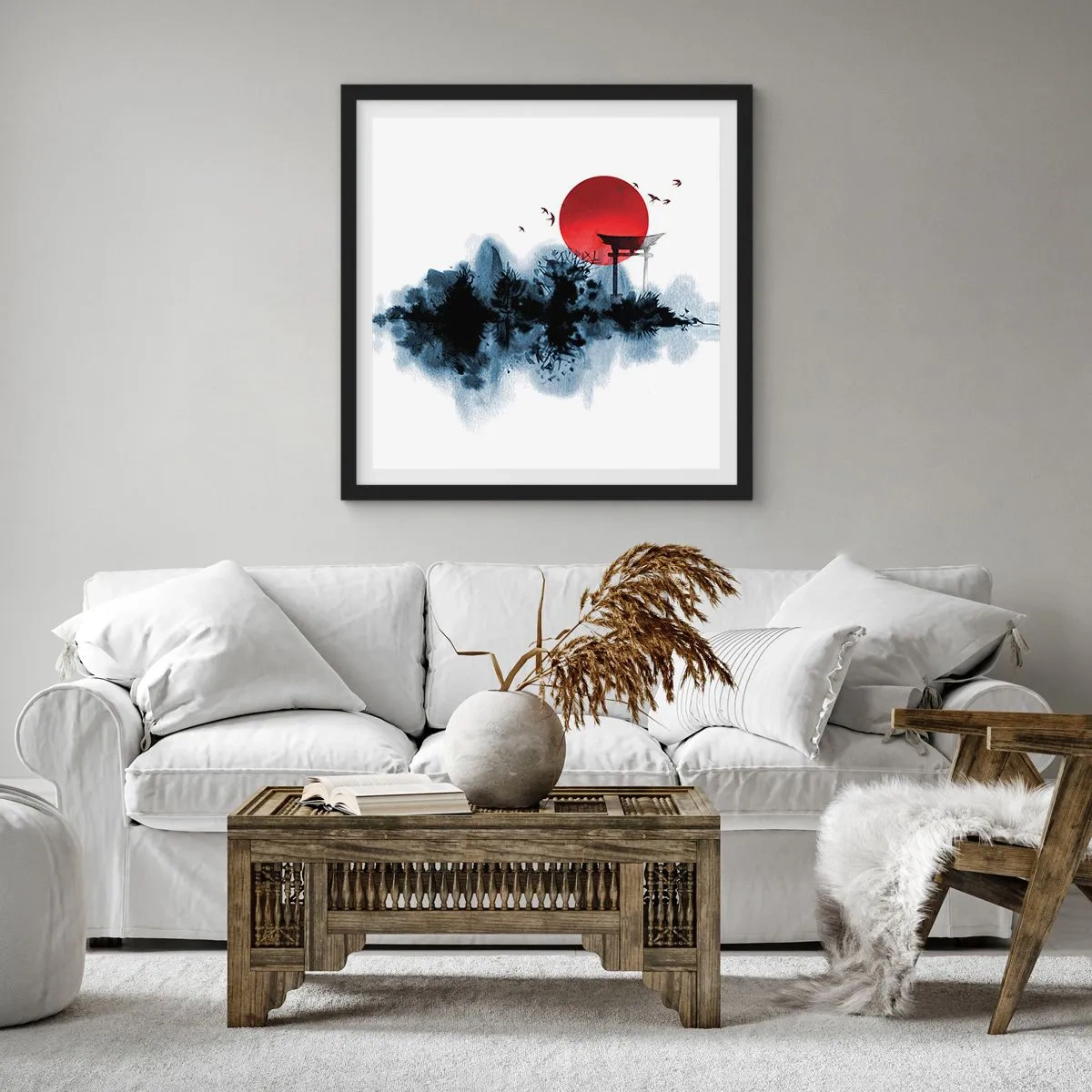 Affisch i svart ram - Japansk utsikt - 40x40 cm