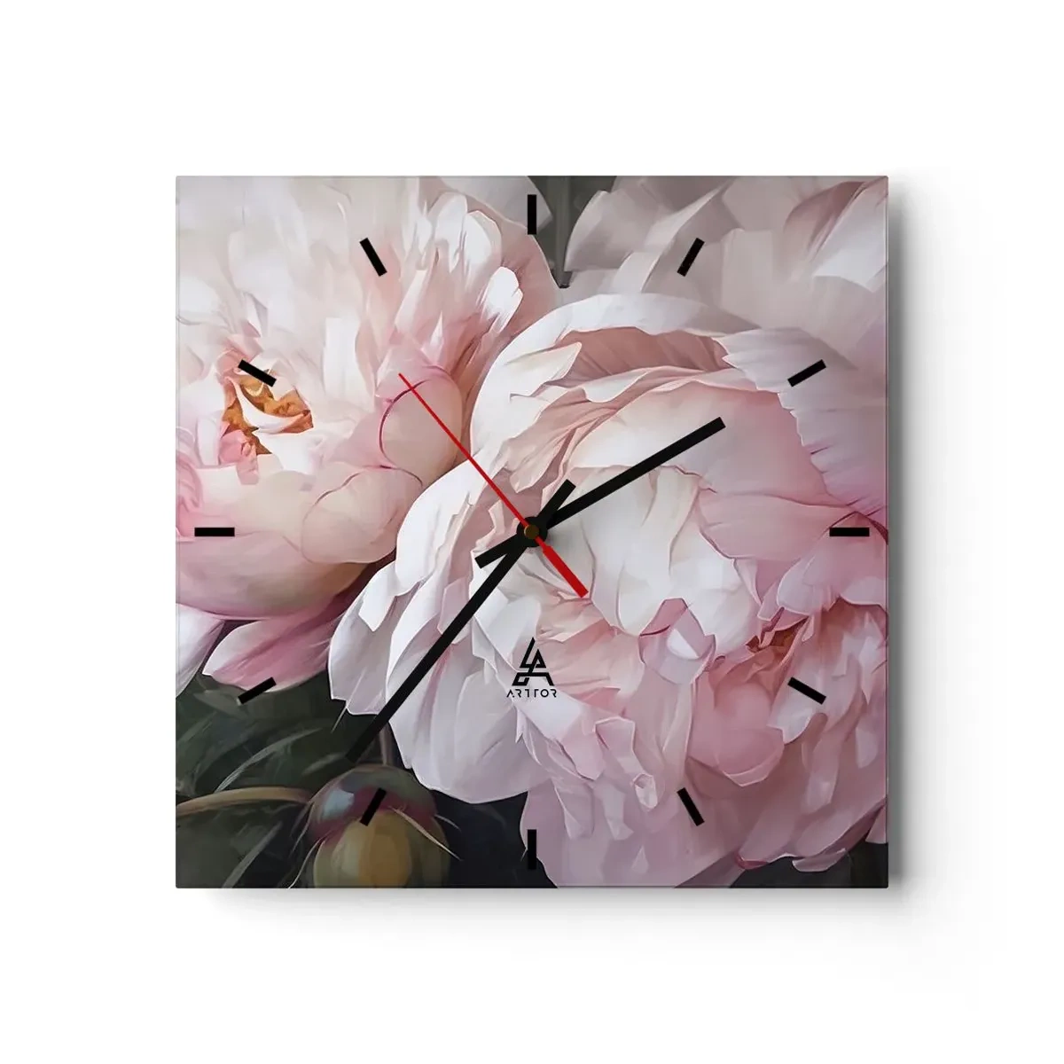 Väggklocka - Klocka på glas - Fast i blomning - 30x30 cm