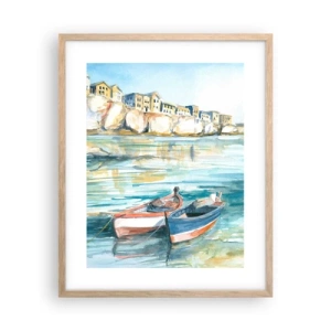 Affisch i ram av ljusek - Landskap i azurblått - 40x50 cm