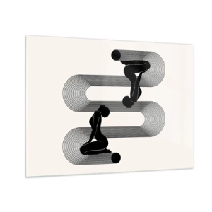 Glastavla - Bild på glas - Minimalistiska feminina silhuetter med grafiskt linjemotiv - 70x50cm - Sensuell symmetri - Modern väggdekoration för vardagsrum och sovrum ARTTOR