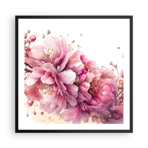 Affisch i svart ram - Blommande körsbärsblomma - 60x60 cm
