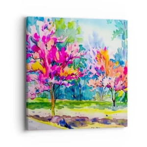 Canvastavla - Bild på duk - Regnbågsträdgård i vårskenet - 40x40 cm