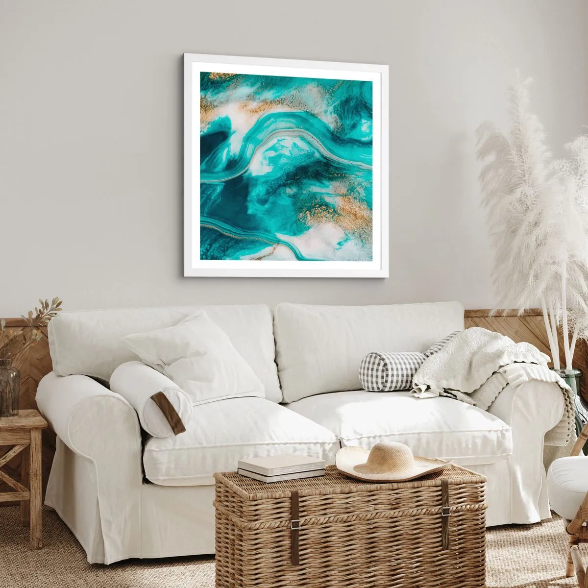 Affisch i vit ram - Guldflod - 60x60 cm