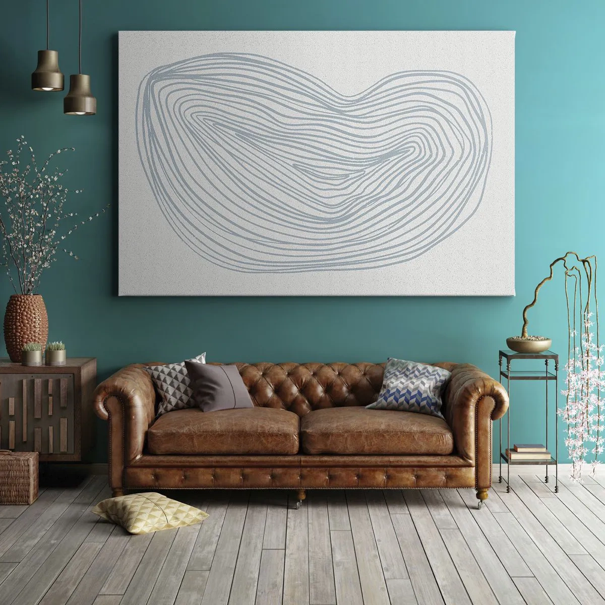 Canvastavla - Bild på duk - Abstrakt vågmotiv i delikat blått - 70x50cm - Droppens leende - Modern väggdekoration för vardagsrum och sovrum ARTTOR