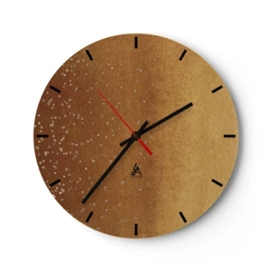 Väggklocka - Klocka på glas - Ett gyllene abstrakt mönster med subtila reflektioner och textur. - 30x30cm - Ljusets födsel - Modern väggdekoration för vardagsrum, kök och sovrum ARTTOR