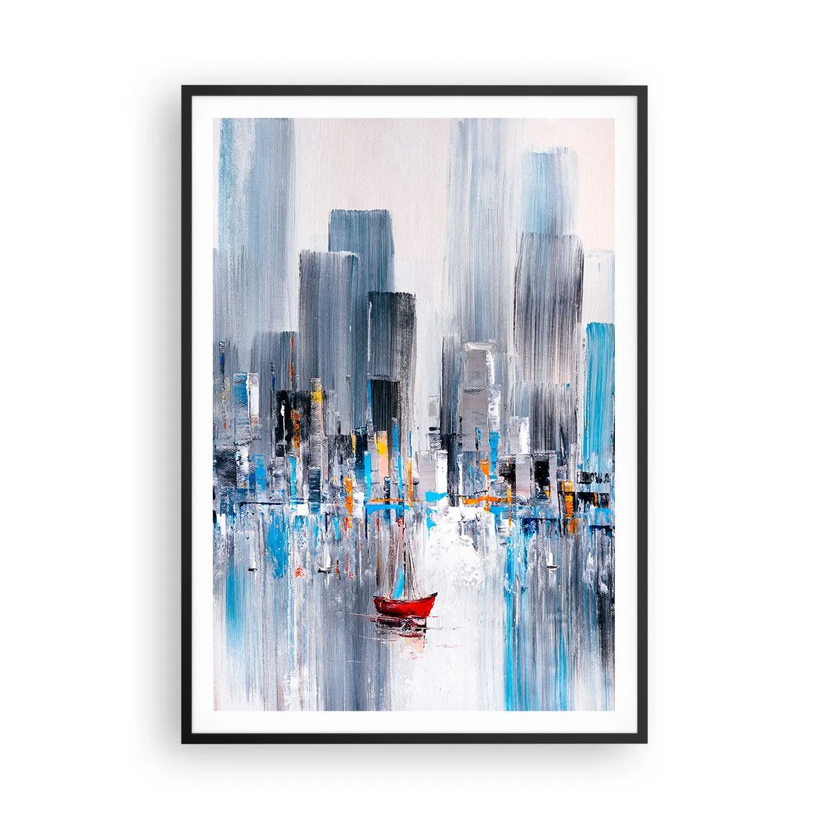 Affisch i svart ram - Metropolis vid bukten - 70x100 cm