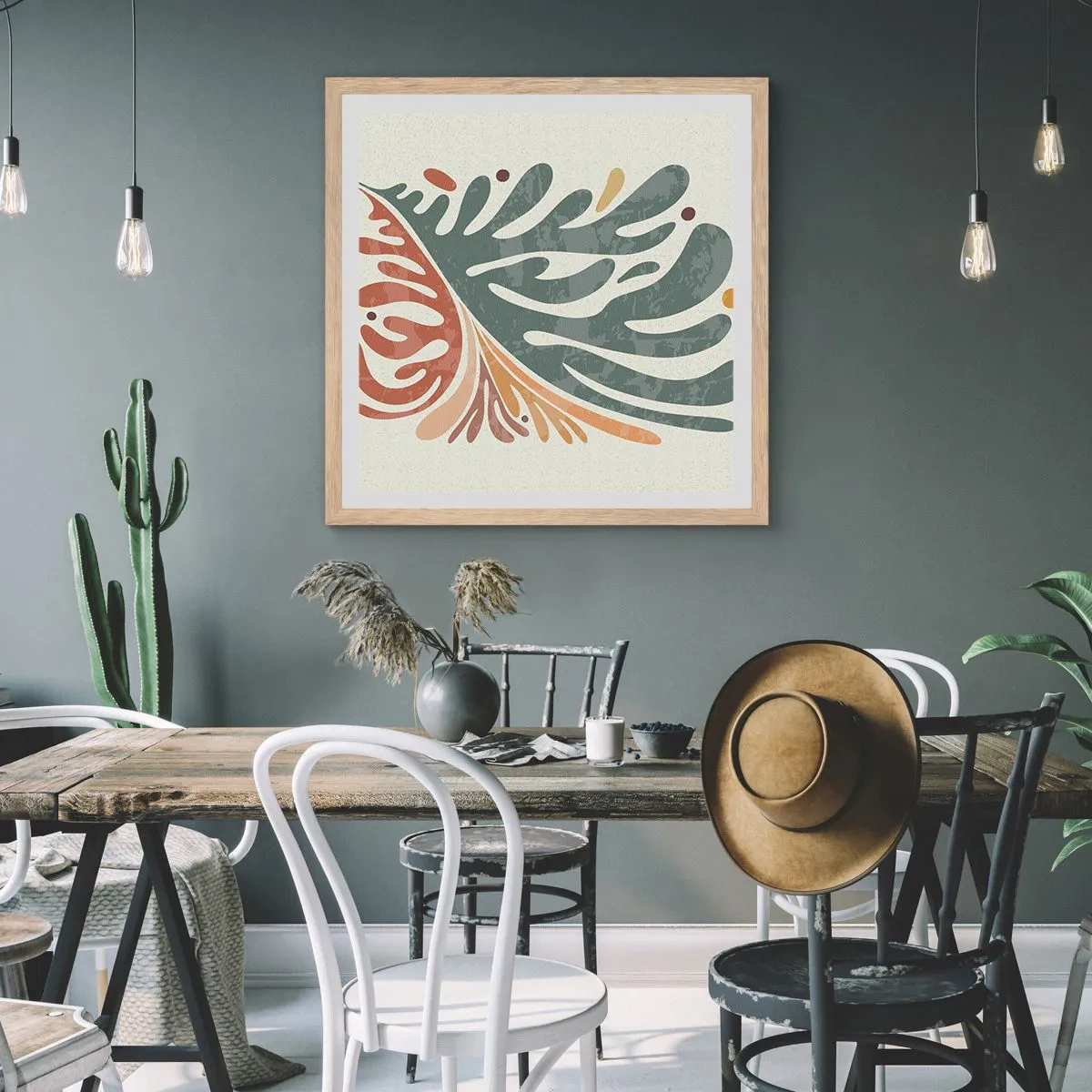 Affisch i ram av ljusek - Flerfärgat blad - 50x50 cm