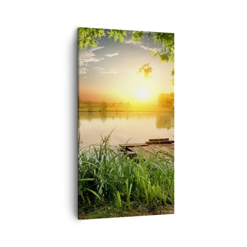 Canvastavla - Bild på duk - landskap i en grön ram - 45x80 cm