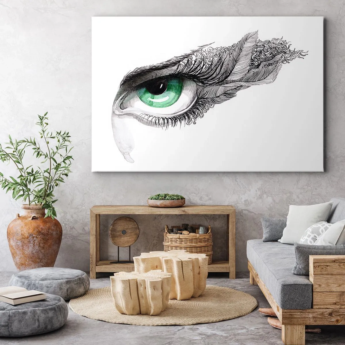 Canvastavla - Bild på duk - Konstnärligt öga med grön iris och teckningsdetaljer - 70x50cm - Vacker och redo för attack - Modern väggdekoration för vardagsrum och sovrum ARTTOR