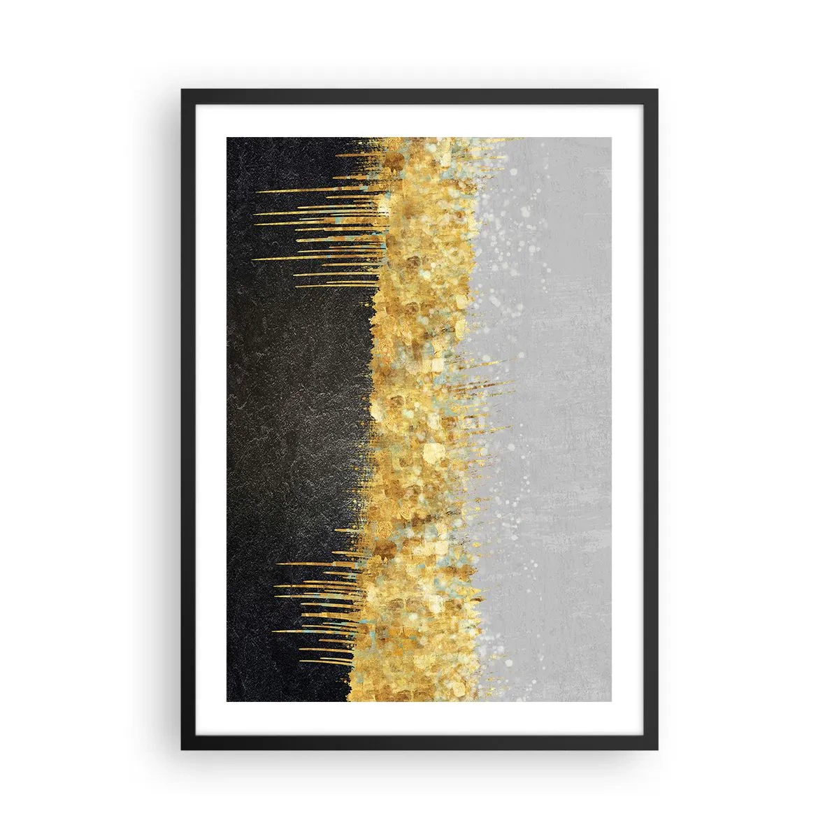 Affisch i svart ram - Abstrakt komposition av guld, svart och silver - 50x70cm - Inåt och uppåt - Modern väggdekoration för vardagsrum och sovrum ARTTOR