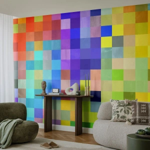 Fototapet Standard Eco - En färgglad mosaik av geometriska rutor i olika nyanser - 100x70cm - Alla olika, alla jämna - Modern väggdekoration för vardagsrum och sovrum ARTTOR