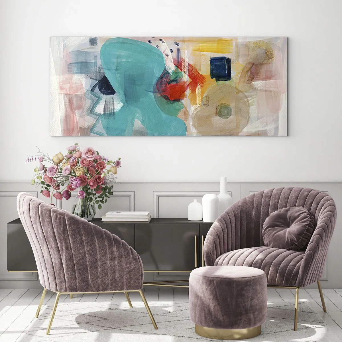 Glastavla - Bild på glas - Ett färgglatt spel - 120x50 cm