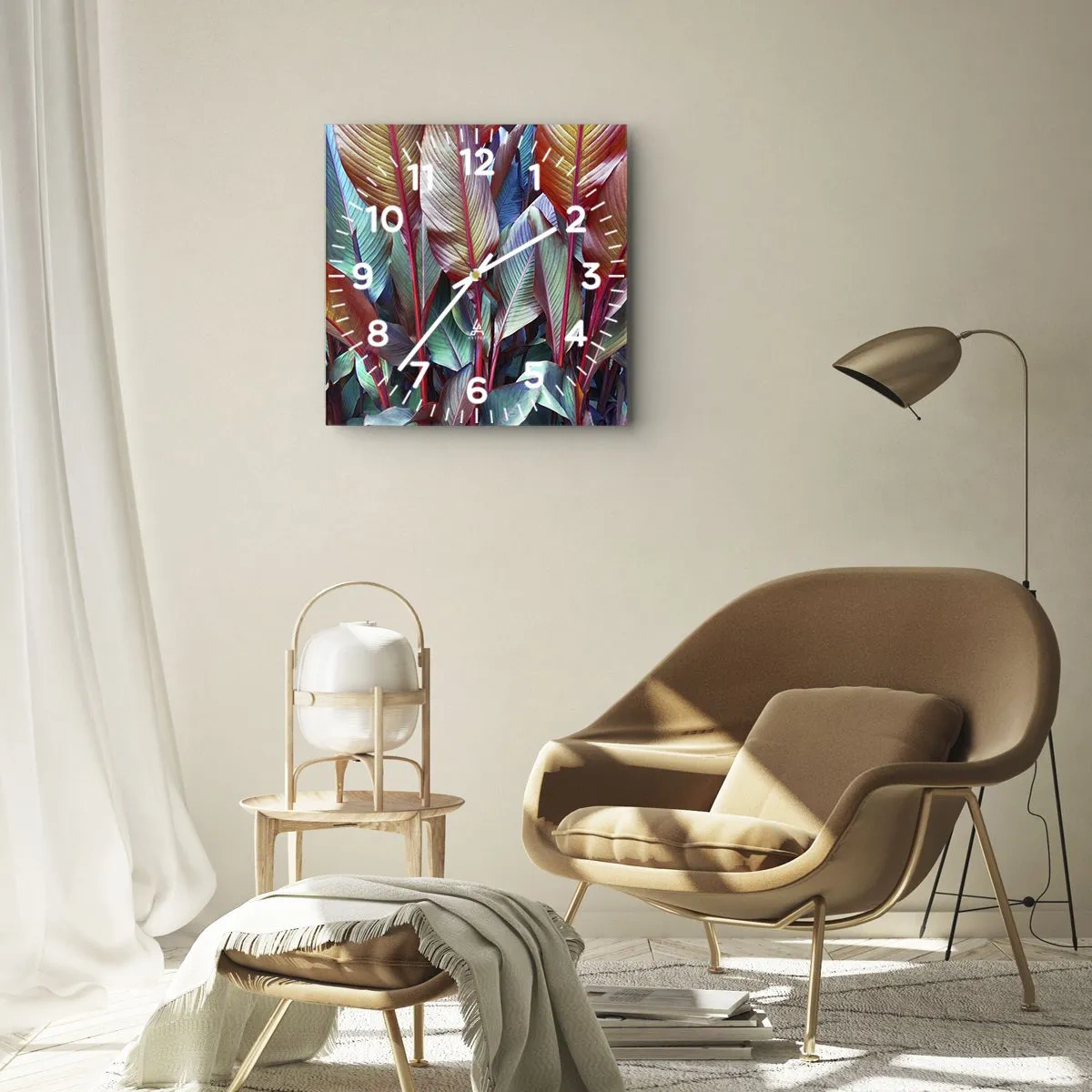 Väggklocka - Klocka på glas - En färgglad tätskog - 40x40 cm