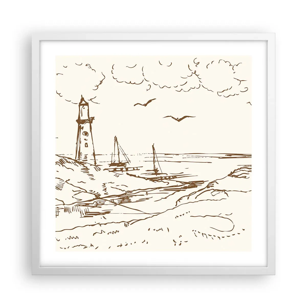 Affisch i vit ram - Sommarminnets kontur - 50x50 cm