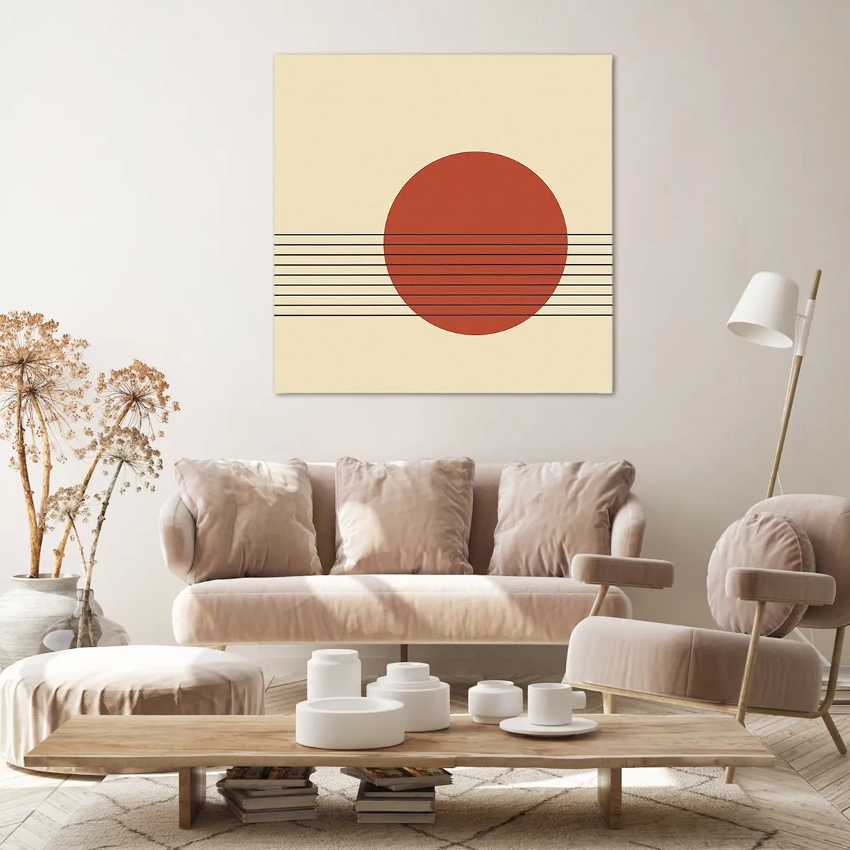 Canvastavla - Bild på duk - Cirkel och linjer - 70x70 cm