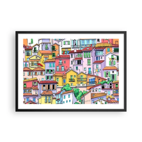 Affisch i svart ram - Gladlynt stad - 70x50 cm